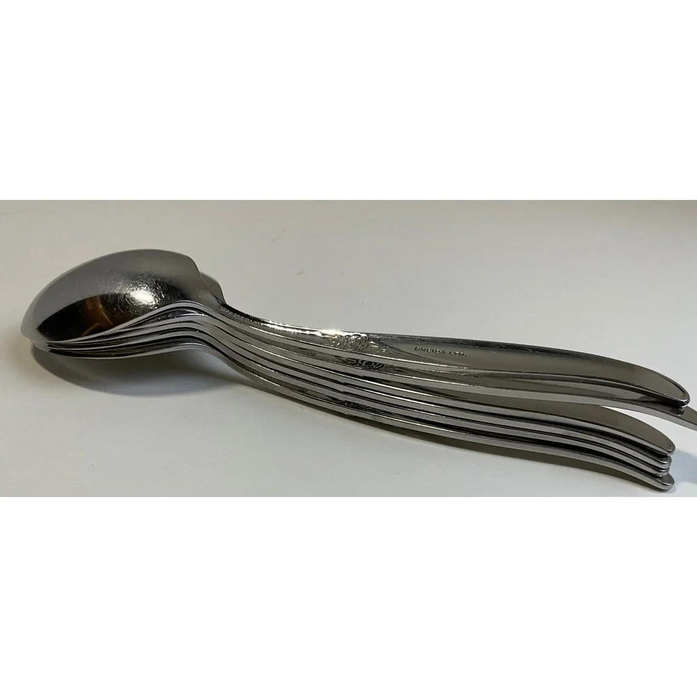 Oneida Wm A Rogers La Rose Soup Spoons Vintage Stainless Steel Set of 6 Floral